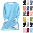 thumbnail image 1 of Dezsed Women's Winter Warm Sherpa Lined Fleece Crewneck Sweatshirt Pullover Loungewear Tunic Tops Thickened Plush Warm Long Sleeve Sweatshirts Blue XXL, 1 of 10