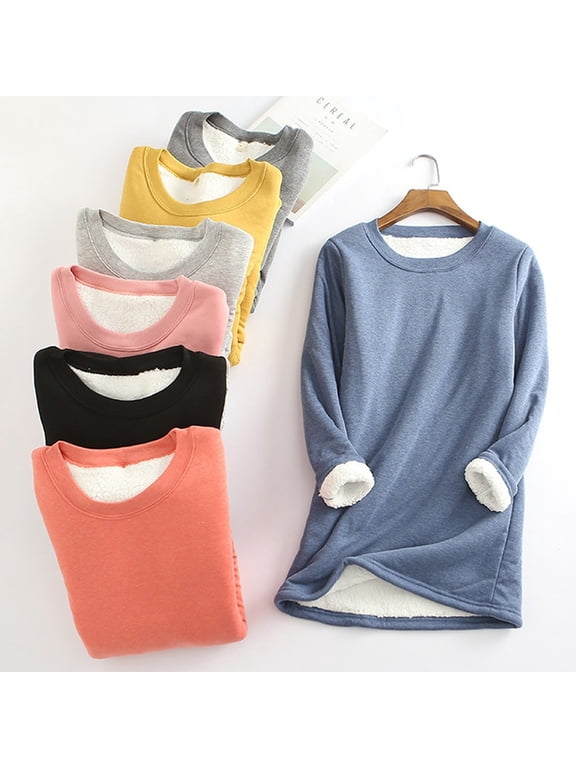 Women's Winter Warm Sherpa Lined Fleece Crewneck Sweatshirt Pullover Loungewear Tunic Tops Thickened Plush Warm Long Sleeve Sweatshirts Dark Gray S