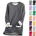 thumbnail image 1 of Dezsed Women's Winter Warm Sherpa Lined Fleece Crewneck Sweatshirt Thickened Plush Warm Long Sleeve Pullover Loungewear Tunic Tops with Pockets Gray XL, 1 of 6