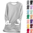 thumbnail image 1 of Dezsed Women's Winter Warm Sherpa Lined Fleece Crewneck Sweatshirt Thickened Plush Warm Long Sleeve Pullover Loungewear Tunic Tops with Pockets Navy XXXL, 1 of 6