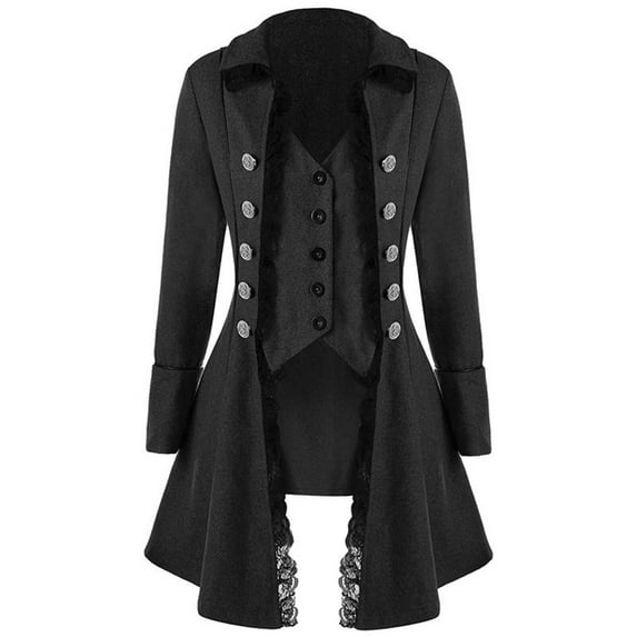 Dezsed Women's lace Steampunk Jacket Fashion Woman Long Sleeve Medieval Pirate Renaissance Goth Costume,Retro Tailcoat Vintage Frock Coat Cardigan Lace Jacket Black XXL