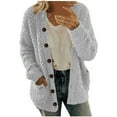 thumbnail image 1 of Dezsed Womens 2023 Winter Fuzzy Fleece Open Front Cardigans Jacket Coats Clearance Fashion Women Casual Long Sleeve Button Solid Pocket Cardigan Tops Blouse Plush Coat Gray B XL, 1 of 3