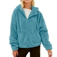thumbnail image 1 of Dezsed Womens 2025 Winter Fuzzy Fleece Jacket Coats Fashion Women's Zipper V-Neck Pullover Tops Long Sleeve Hooded Blouse Sweatshirt Sky Blue S, 1 of 1