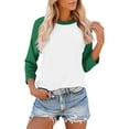 thumbnail image 1 of Dezsed Womens 3/4 Sleeve Crewneck Tops Color Block Blouse Casual Loose Comfy Baseball Shirt Pullover Tees T-Shirts Green L, 1 of 7