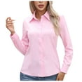 thumbnail image 1 of Dezsed Womens Button Down Shirts V Neck Collared Dress Shirts Long Sleeve Regular Fit Stretch Work Blouse Pink 3XL, 1 of 7