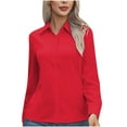 thumbnail image 1 of Dezsed Womens Button Down Shirts V Neck Collared Dress Shirts Long Sleeve Regular Fit Stretch Work Blouse Red 5XL, 1 of 5