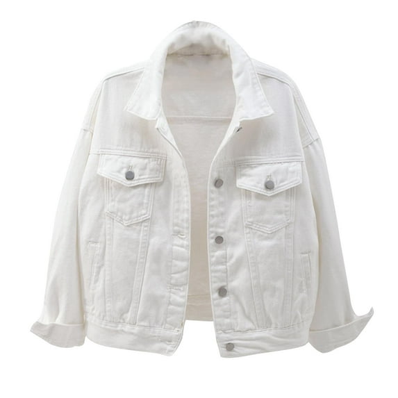 Dezsed Womens Candy Color Denim Jackets Women Spring And Warm Solid Long Sleeve Jacket Outerwear White L