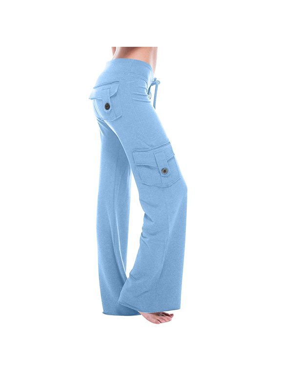 Womens Cargo Pants Plus Size Casual Cargo Pants Elastic Waist Drawstring Multi-pockets Yoga Gym Loose Pants Gift for Women Sky Blue XL