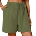 thumbnail image 1 of Dezsed Womens Casual Drawstring Shorts Summer Elastic Waist Shorts Pocketed Linen Shorts Lightweight Beach Short Pants Army Green XXXXL, 1 of 6