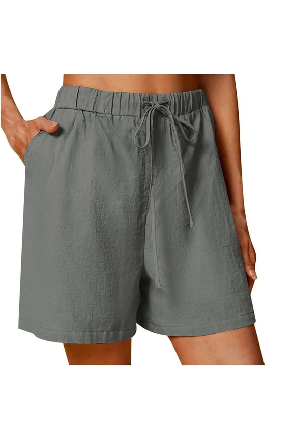 Womens Casual Drawstring Shorts Summer Elastic Waist Shorts Pocketed Linen Shorts Lightweight Beach Short Pants Dark Gray XXL