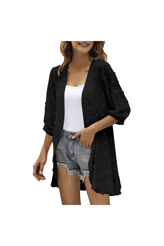 Womens Casual Lightweight Cardigans with Pockets 3/4 Sleeve Open Front Cardigan Soft Long Cardigans Sweater Black S