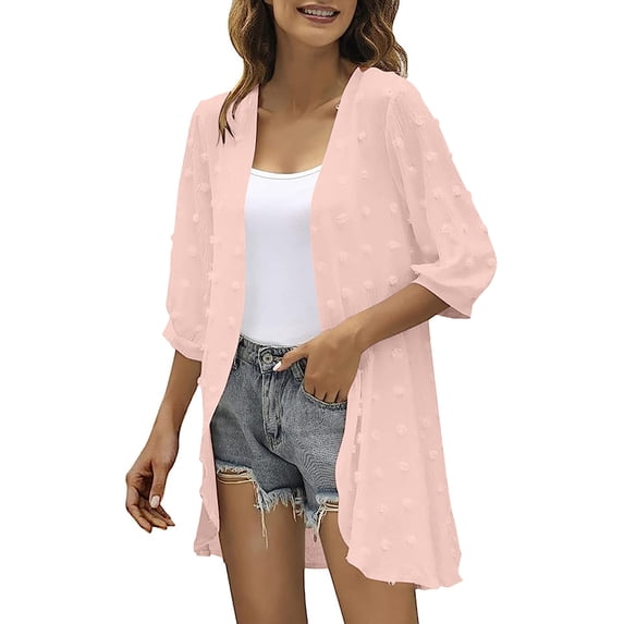 Dezsed Womens Casual Lightweight Cardigans with Pockets 3/4 Sleeve Open Front Cardigan Soft Long Cardigans Sweater Pink XXL