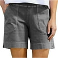 thumbnail image 1 of Dezsed Womens Casual Shorts Summer Elastic High Waist Comfy Shorts with Pockets Cotton Linen Shorts for Women Trendy Gray XXL, 1 of 6