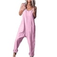 thumbnail image 1 of Dezsed Womens Casual V Neck Sleeveless Jumpsuits Spaghetti Strap Loose Romper Long Pants with Pockets Pink XL, 1 of 7