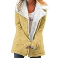 thumbnail image 1 of Dezsed Womens Coats Lapel Fleece Lined Jacket Winter Warm Button Coat Long Sleeve Outerwear with Pocket Yellow S on Clearance, 1 of 5