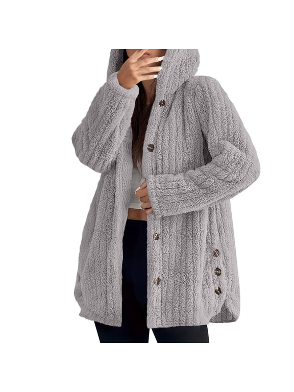 Womens Corduroy Shacket Jacket Button Down Shirts Pocket Long Sleeves Hooded Blouses Tops Jacket Coats Gray L