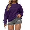 thumbnail image 1 of Dezsed Womens Crewneck Sweatshirts Solid Color Pullover Fleece Hoodies 2025 Fall Fashion Outfits Clothes Dark Purple M, 1 of 5