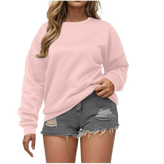 Dezsed Womens Crewneck Sweatshirts Solid Color Pullover Fleece Hoodies 2025 Fall Fashion Outfits Clothes Pink S