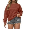 thumbnail image 1 of Dezsed Womens Crewneck Sweatshirts Solid Color Pullover Fleece Hoodies 2025 Fall Fashion Outfits Clothes Wine M, 1 of 6