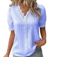 thumbnail image 1 of Dezsed Womens Elegant Lace Short Sleeve Tops Dressy Casual Blouses Pleated Work Dressy Shirts Holiday Outfits Light Blue 5XL, 1 of 5