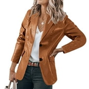 Dezsed Womens Faux Leather Blazer Jacket Clearance Women's Fashion Casual Lapel Collar Button Pocket Temperament Motorcycle Jacket Leather Jacket Coat Brown M