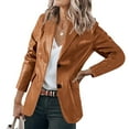 thumbnail image 1 of Dezsed Womens Faux Leather Blazer Jacket Women's Fashion Casual Lapel Collar Button Pocket Temperament Motorcycle Jacket Leather Jacket Coat Brown M, 1 of 8