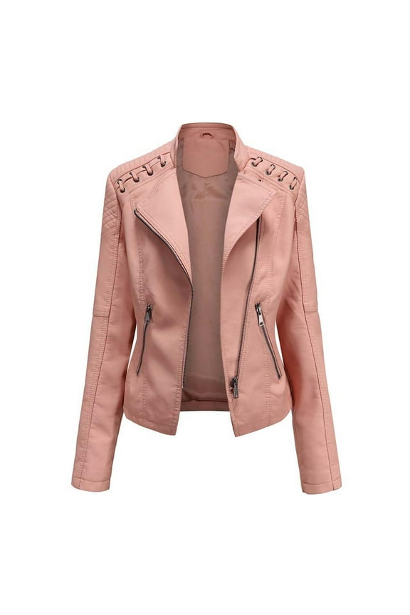 Womens Faux Leather Moto Biker Jacket Women Ladies Lapel Motor Jacket Coat Zip Biker Short Punk Cropped Tops XXL