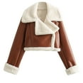 thumbnail image 1 of Dezsed Womens Faux Shearing Leather Jackets Thick Sherpa Lined Lapel Bomber Coat Winter Warm Short Biker Coat Khaki L, 1 of 3