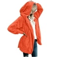 thumbnail image 1 of Dezsed Womens Fuzzy Fleece Open Front Hooded Cardigan Jackets Women's Solid Color Casual Plush Cardigan Long Sleeve Pockets Blouse Coat Tops Orange XXXXL, 1 of 7
