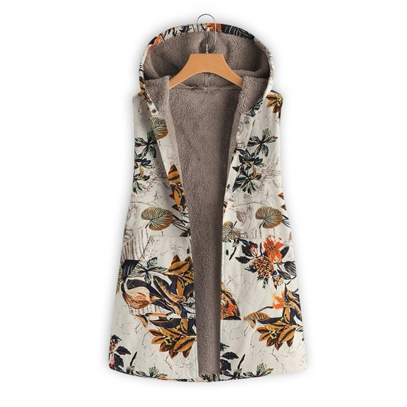 Dezsed Womens Fuzzy Fleece Vest Jackets Women Casual Printed Hooded Sleeveless Coat Cardigan Plush Jacket Vest Orange M