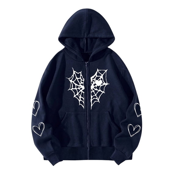 Dezsed Womens Heart Print Gothic Style Long Sleeve Hoodlies Zipper Thermal Hoodie With Cropped Zip Up Women Coat