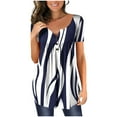 thumbnail image 1 of Dezsed Womens Henley Casual Blouse Button T Shirts Clearance Womens Casual Tops V- Neck Hide Belly Short Sleeve T-Shirts Cute Flowy Tunic Blouses Blue A S, 1 of 1