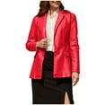 thumbnail image 1 of Dezsed Womens Leather Blazer Jacket Coat Casual Women's Collar Neck Summer Outwear Pocket Zipper Regular Women's Hoodless Faux Leather Long Sleeve Tops Red S, 1 of 9