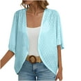 thumbnail image 1 of Dezsed Womens Lightweight Cropped Cardigans Sweaters Solid Color 3/4 Sleeve Cardigans Jacket Open Front Sweaters Light Blue XXL, 1 of 7