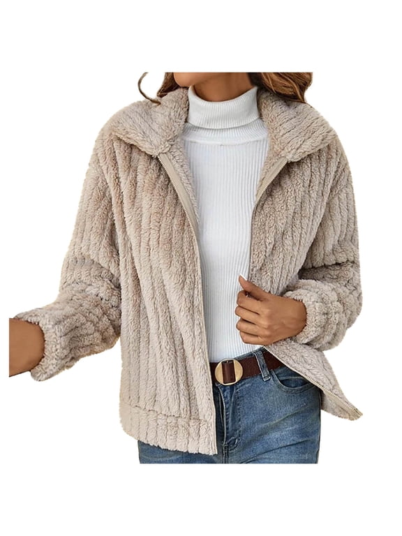 Womens Long Sleeve Lapel Oversized Shacket Jacket Winter Warm Fleece Sherpa Jacket Coat with Pockets Brown S