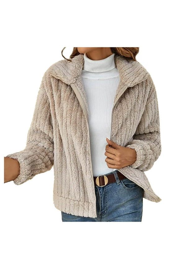 Womens Long Sleeve Lapel Oversized Shacket Jacket Winter Warm Fleece Sherpa Jacket Coat with Pockets Brown S