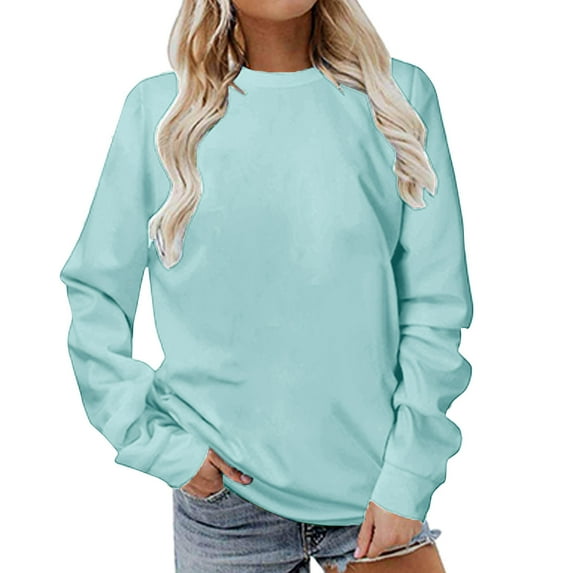 Dezsed Womens Long Sleeve Tops Crewneck Sweatshirts Casual Solid Color Tunic Tops Pullover Sky Blue XL