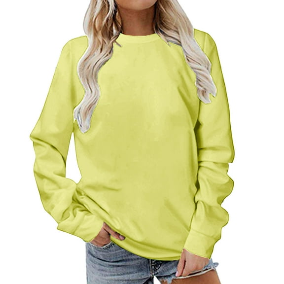 Dezsed Womens Long Sleeve Tops Crewneck Sweatshirts Casual Solid Color Tunic Tops Pullover Yellow L