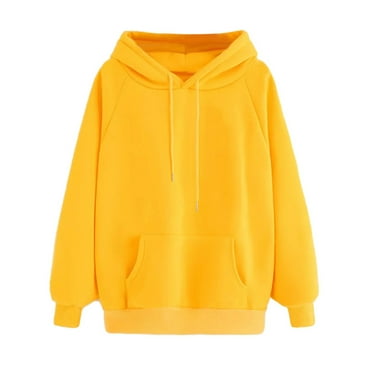 Dezsed Womens Oversized Hoodies Sweatshirts on Clearance Women's Solid Hoodie Sweatshirt Pullover Tops Long Sleeved Tops Bluse Yellow M