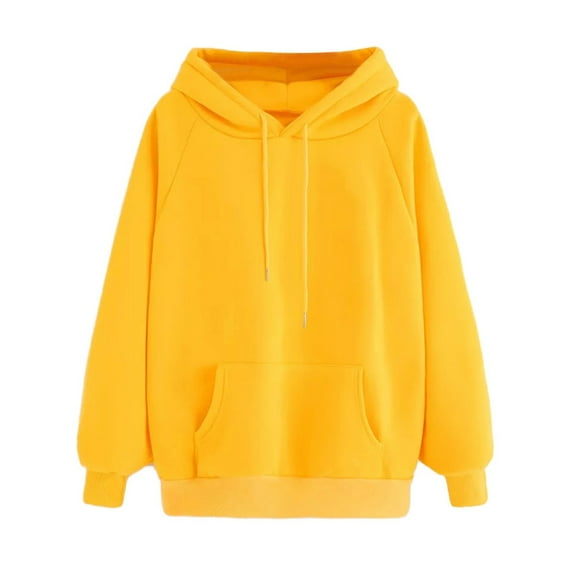 Dezsed Womens Oversized Hoodies Sweatshirts on Clearance Women's Solid Hoodie Sweatshirt Pullover Tops Long Sleeved Tops Bluse Yellow M