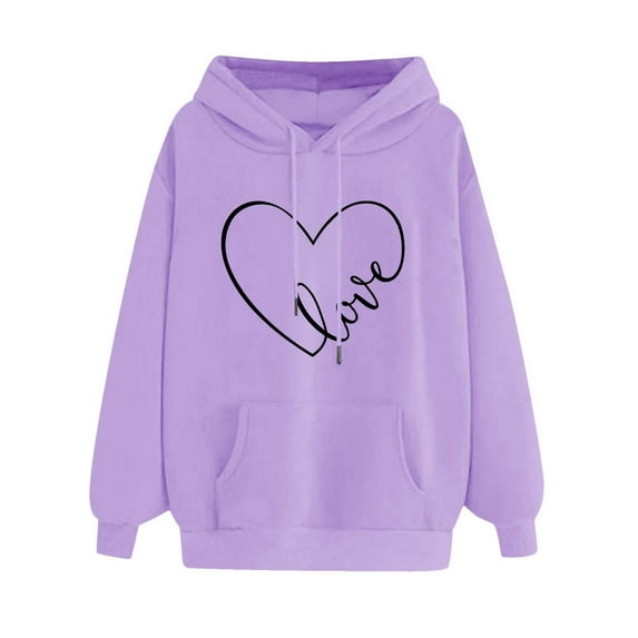 Dezsed Womens Oversized Sweatshirts Hoodies Winter Casual Crew Neck Long Sleeve Print Hooded Sweatshirt B-Purple L