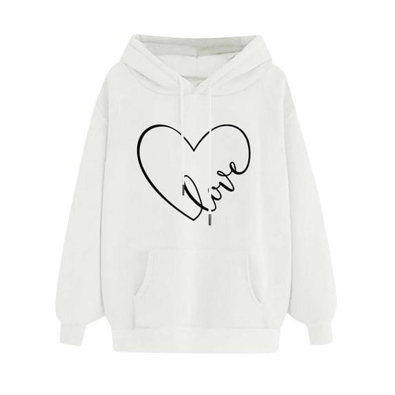 Dezsed Womens Oversized Sweatshirts Hoodies Winter Casual Crew Neck Long Sleeve Print Hooded Sweatshirt B-White XXL