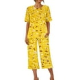 thumbnail image 1 of Dezsed Womens Pajamas Set Short Sleeve V Neck Top with Capri Pants with Pockets Casual Sleepwear Pjs Loungewear Sets Yellow S, 1 of 8