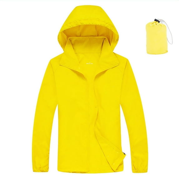 Dezsed Womens Rain Jacket with Hood Rain Jacket Womens with Hood Windbreaker Jackets Sun Hoodie Light Raincoats with Storage Bag Yellow XL