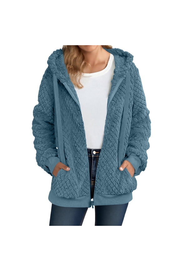 Womens Shackets Jacket Plus Size Long Sleeve Button Down Shirts Hooded Blouses Tops Fall Winter Outfits Blue XL