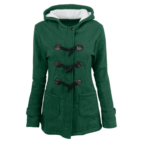 Dezsed Womens Sherpa Lined Coats Clearance Winter Warm Fashion Horn Button Fleece Thicken Hooded Jacket Cardigan Overcoat Green M