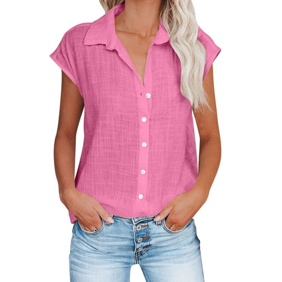 Dezsed Womens Short Sleeve Shirts V Neck Collared Button Shirt Tops Sleeve Blouse Business Casual Work Tops Hot Pink XXXXXL