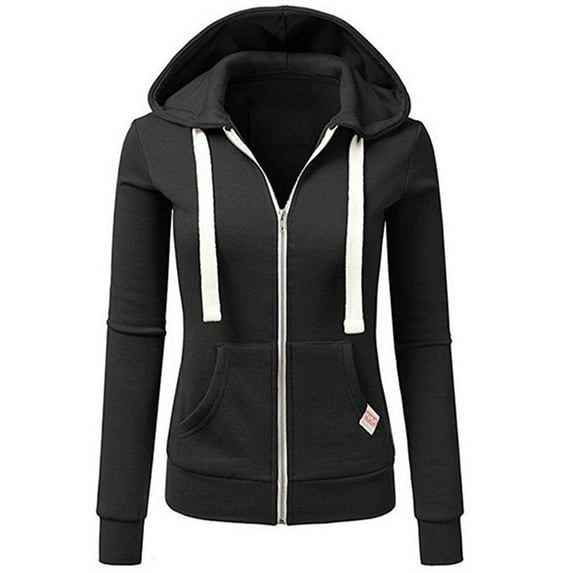 Dezsed Womens Slim Fit Lightweight Zip Up Hoodie with Pockets Long Sleeve Full-Zip Hooded Sweatshirt Black M