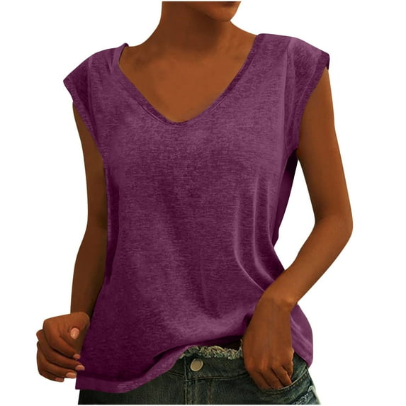 Dezsed Womens Solid Color Cap Sleeve T-Shirt Tops Women's Fashion Casual Loose V-Neck Basic Tank Tops T Shirt Pullover Top Hot Pink M