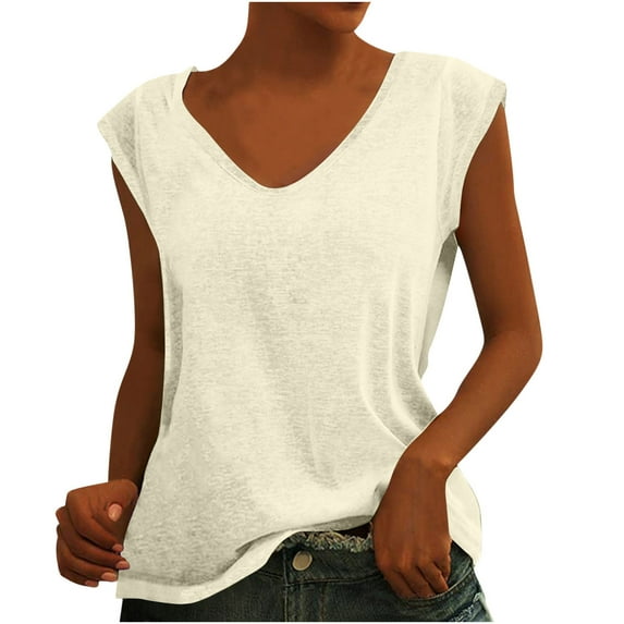 Dezsed Womens Solid Color Cap Sleeve T-Shirt Tops Women's Fashion Casual Loose V-Neck Basic Tank Tops T Shirt Pullover Top White XXL
